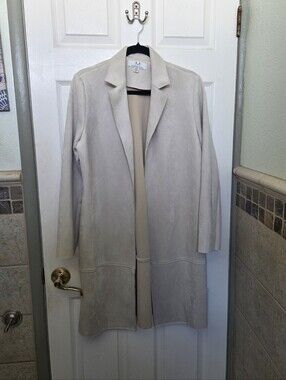Magaschoni Women's Cream Suede-Look Open Blazer Coat Fall Contemporary Medium